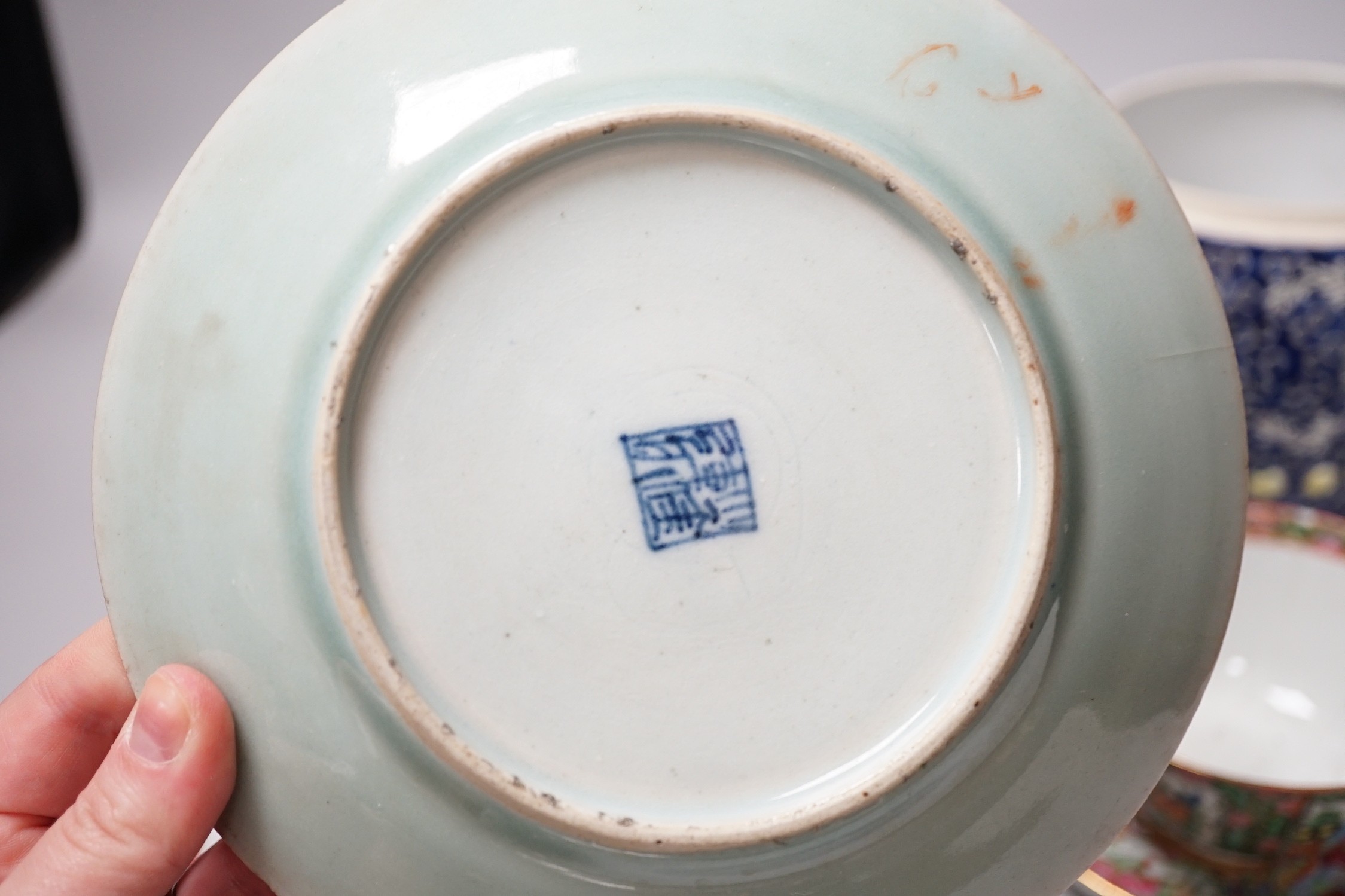 A group of 19th/20th century Chinese enamelled porcelain and a Samson armorial plate